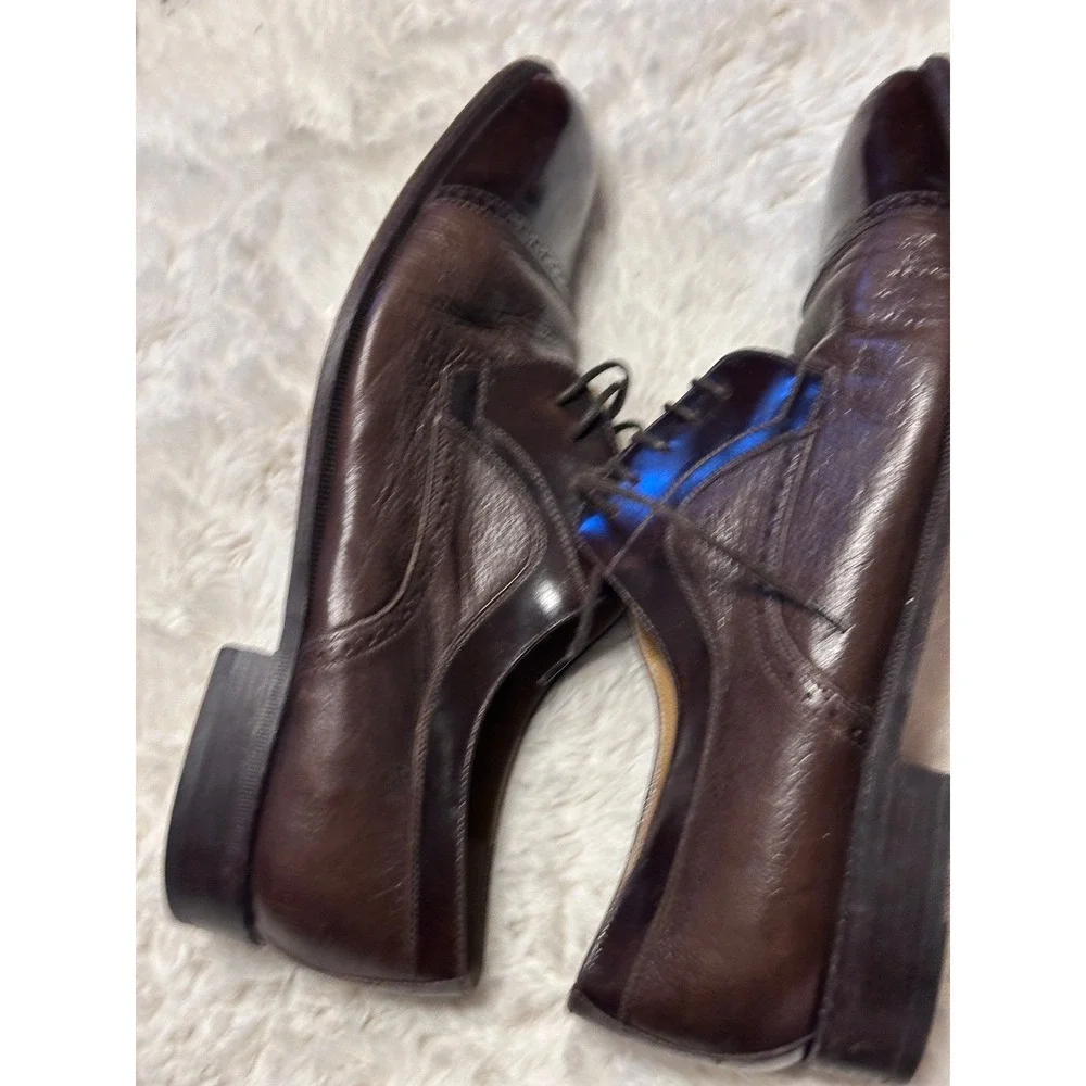 STAMATI MASTROIOANNI Brown Leather Cap Toe Oxford Dress Shoes Mens